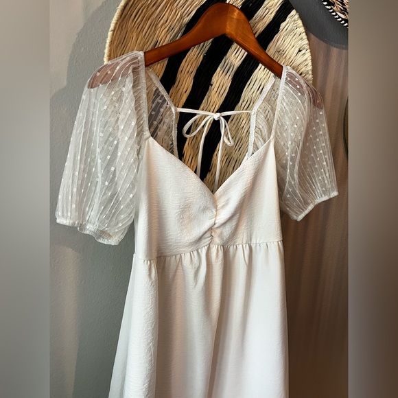 Altar’d State White Polka Dot Tulle Sleeve Tie Back Minidress - Picture 3 of 10